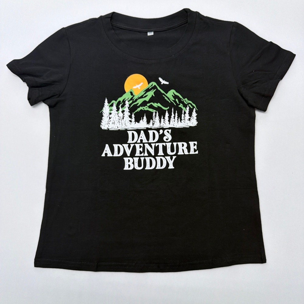 Dads Adventure Buddy Graphic T-Shirt Kids Size 140 Black Mountain Nature Tee